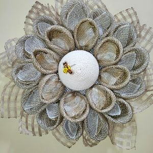 Burlap poly mesh wreath with rope center